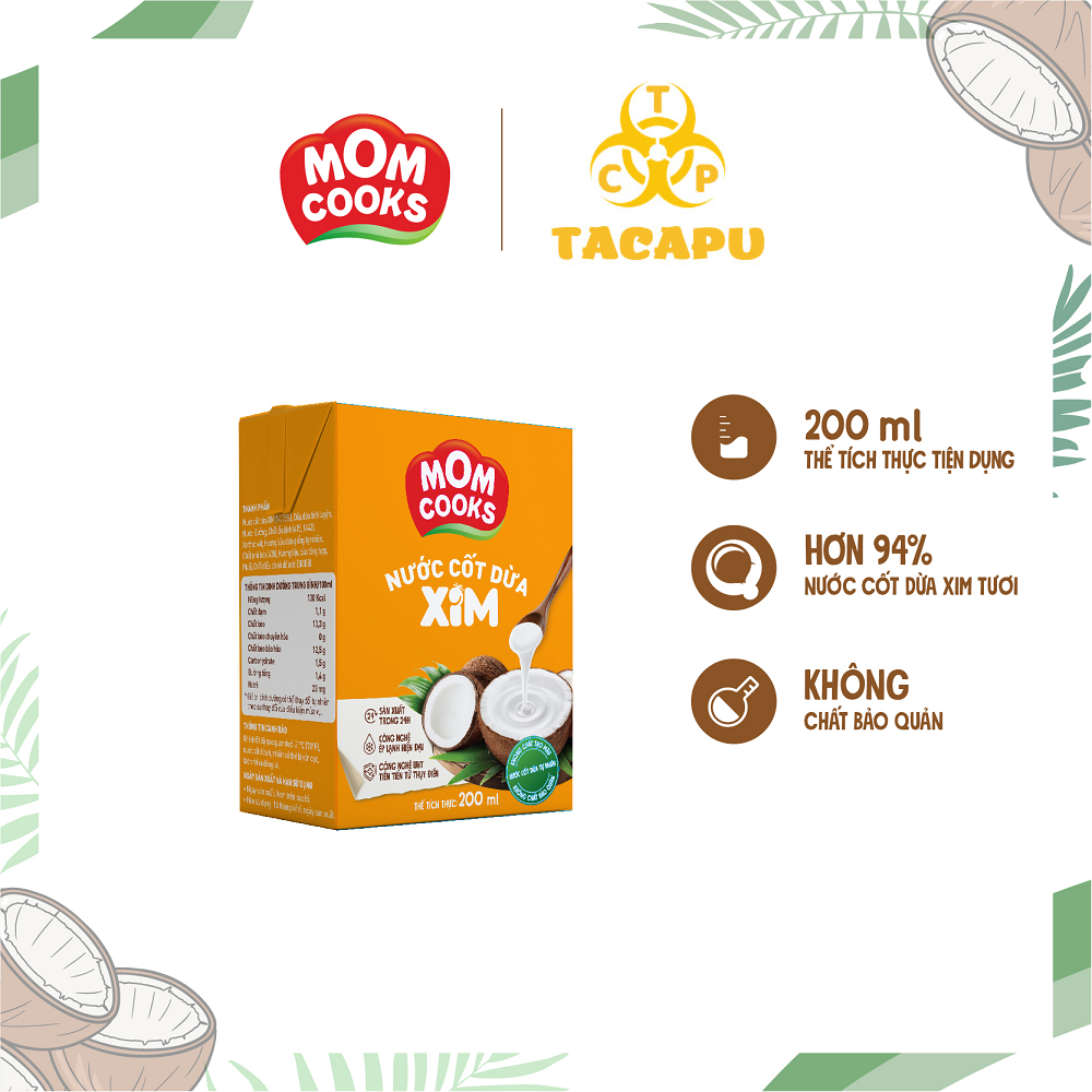 Hộp nước cốt dừa nguyên chất 100% hộp 200ml thương hiệu MOM COOKS - TACAPU