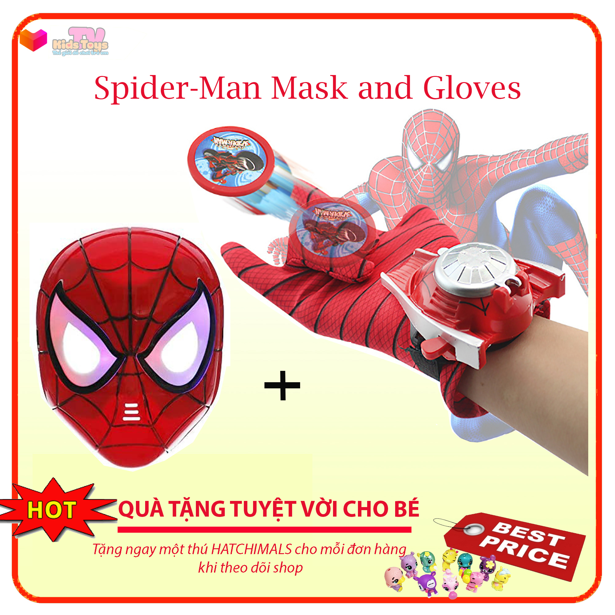 [HCM]Đồ chơi hóa trang thành siêu nhân người nhện Spider- Man gồm mặt nạ có nhạc đèn và găng tay siêu nhân bắn đĩa