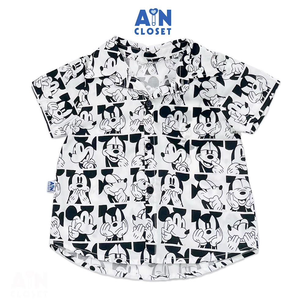Áo sơ mi ngắn tay unisex cho bé họa tiết mickey mouse cotton - aicdbttefsdd - ain closet