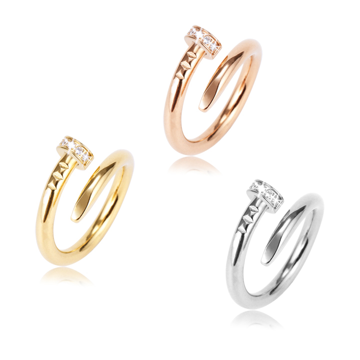 FREESHIP Nhẫn nữ titan cây đinh cách điệu đính đá WNH520