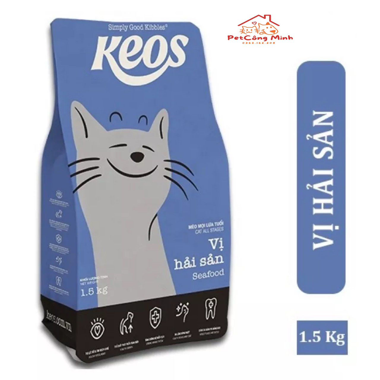 Hạt thức ăn cho mèo trưởng thành KEOS - Loại bỏ búi lông, hỗ trợ tiết niệu, hải sản