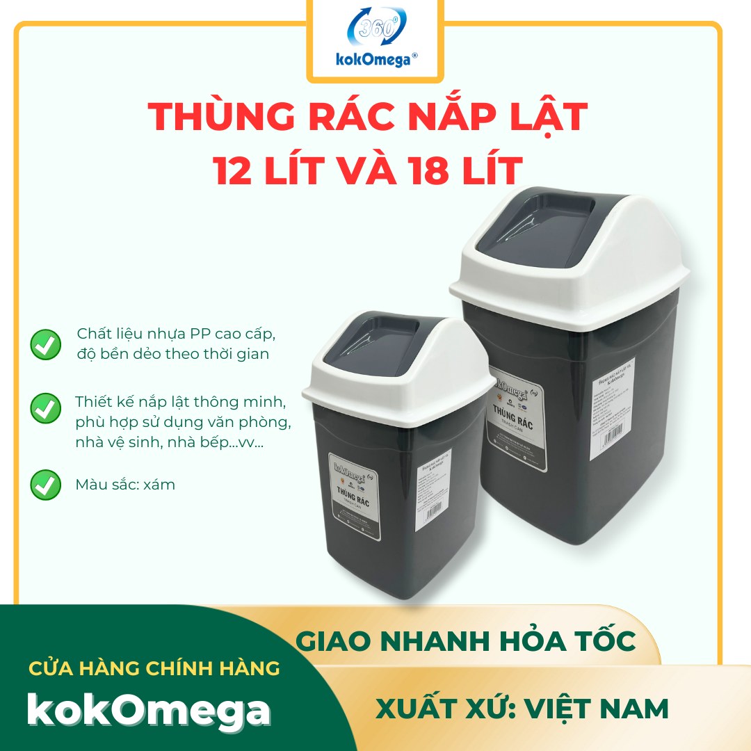Combo Thùng Rác Nắp Lật kokOmega 18L và 12L