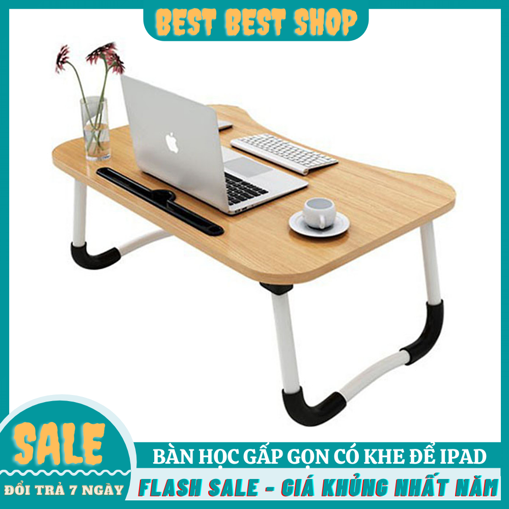 Bàn Hoc Gấp Cao Cấp Có Khe Cắm Ipad Điện Thoại Bàn Học Thông Minh Tiện Dụng Chất liệu gỗ