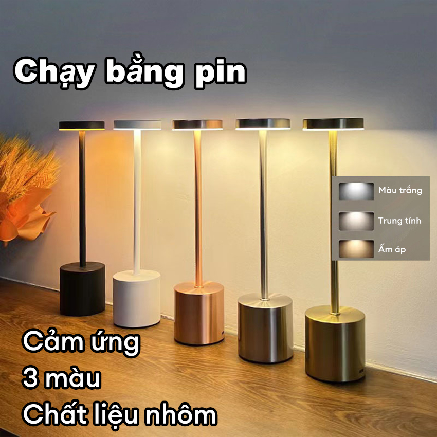 Rechargeable Aluminum Alloy Table Lamp Indoor Lighting Night Light Touch Control Sensor Wireless Bedroom Light 3 Color Adjust Brightness Desk Lamp For Bedroom Bar Cafe Hotel Study