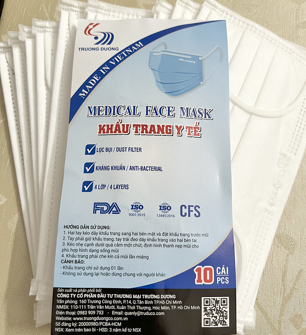 Khẩu trang y tế 4 lớp MEDICAL FACE MASK Trường Dương ngừa bụi mịn và vi khuẩn gây hại, không mùi, màu trắng (túi 10 cái) XP-KT02