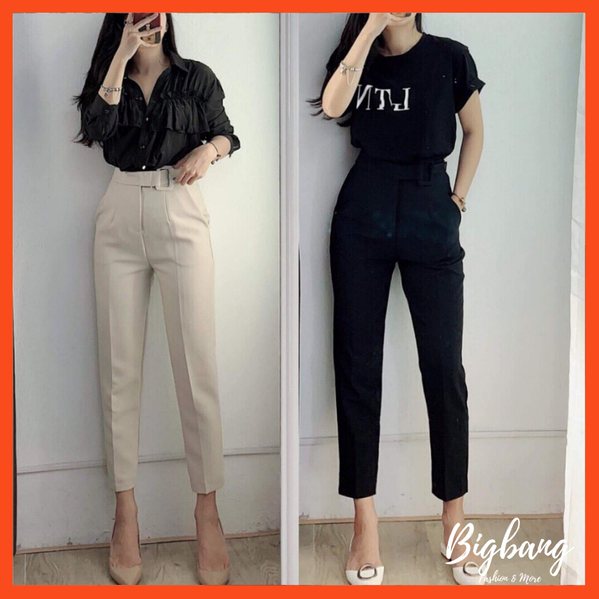 Sale hot! Quần baggy đai cúc lệch form chuẩn cực xinh, quần tây baggy chất vải đẹp giá cực hấp dẫn - Bigbang Shop