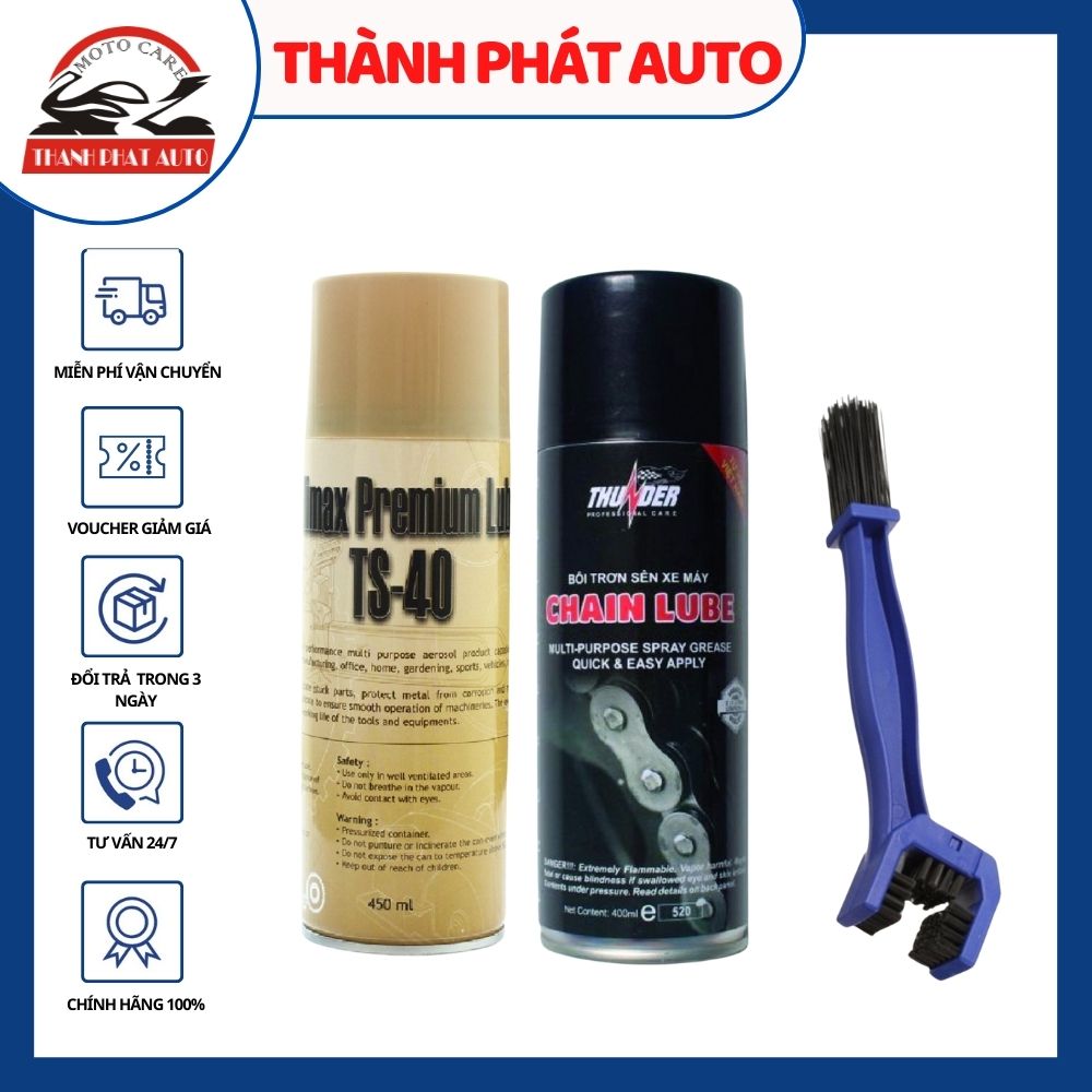 [HCM]Bộ vệ sinh sên xe máy / mô tô TS-40 450ml chai xịt bôi trơn dưỡng sên Thunder Chain Lube 400ml tặng bàn chải vệ sinh sên chuyên nghiệp 3D