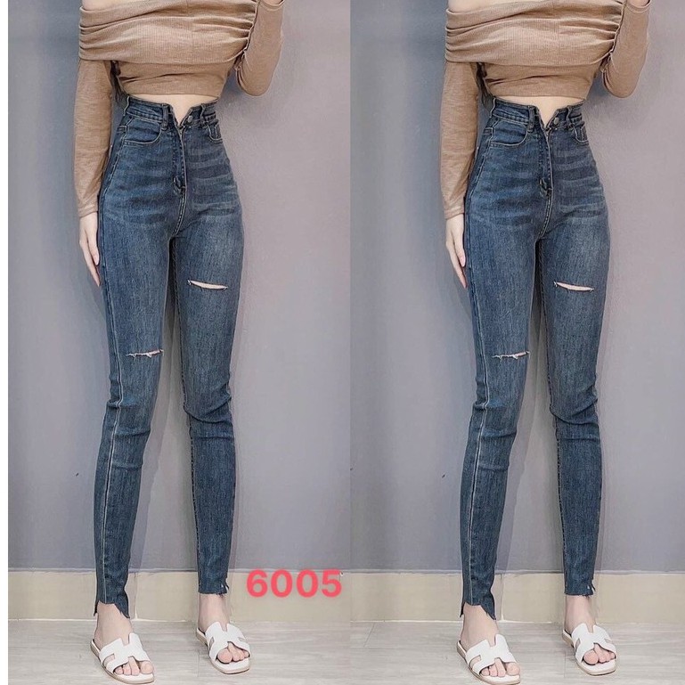 Quần jeans nữ rách , quần jeans nữ lưng cao ôm dáng , quần cạp cao