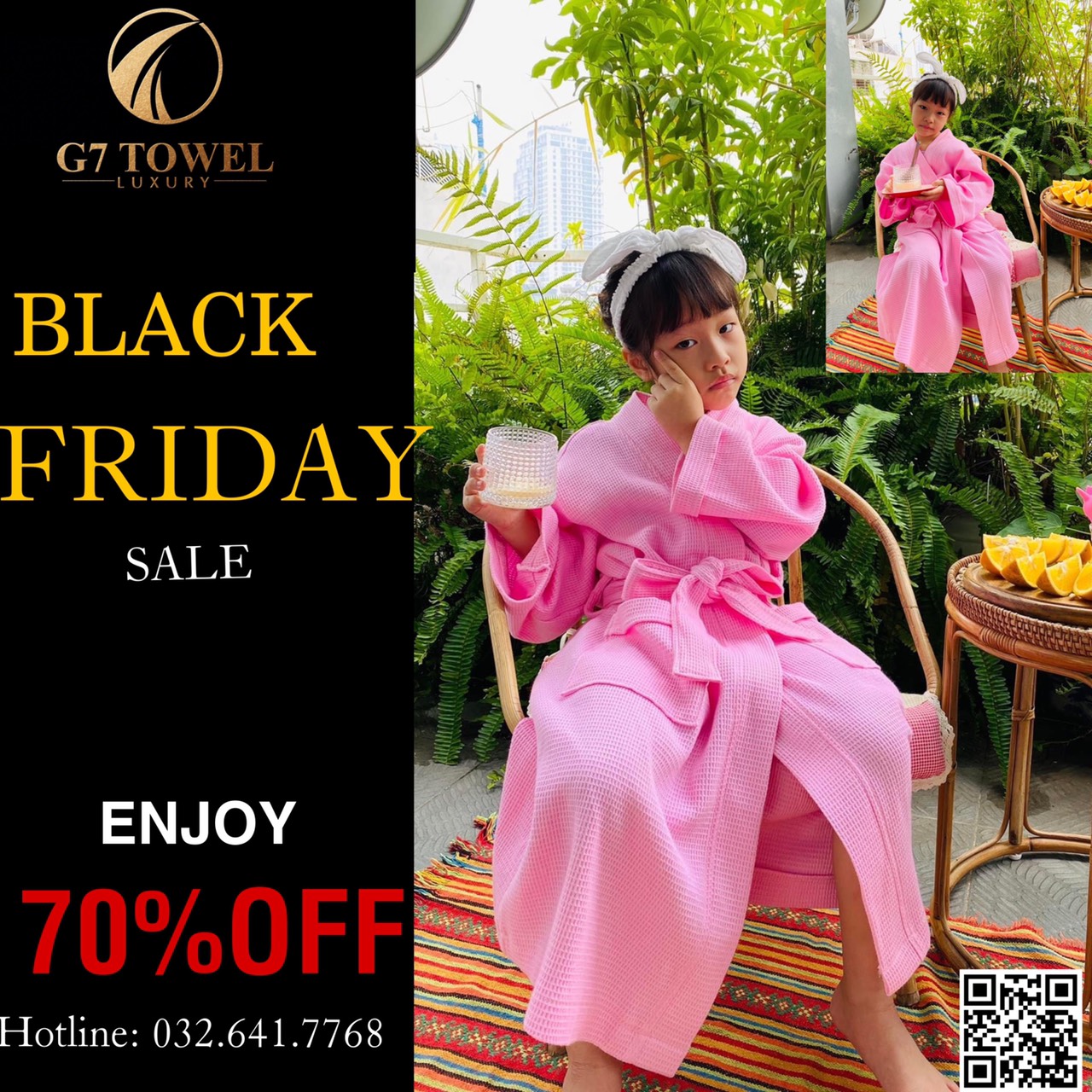 Áo choàng tắm trẻ em cao cấp G7 Towel Luxury, 100% cotton, chuyên dùng trong khách sạn, resort, gia đình.