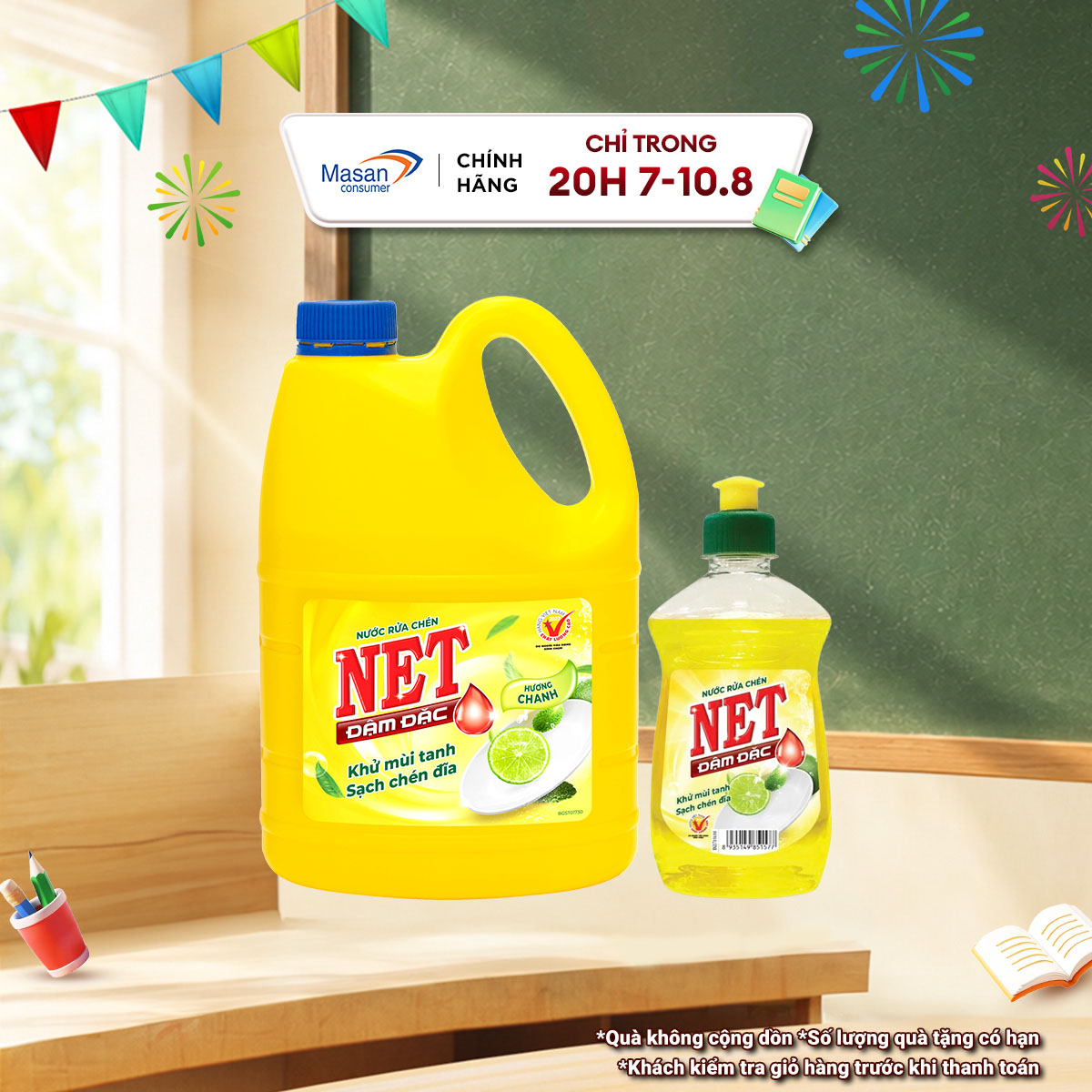 Combo nước rửa chén NET đậm đặc hương Chanh chai x 3.8kg + nước rửa chén NET đậm đặc hương Chanh chai x 250gr