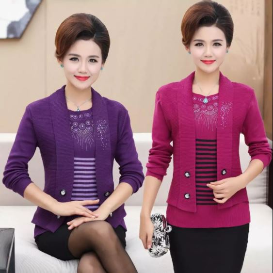 Áo Len Nữ Cho Mẹ Giả Vest, Áo Khoác Trung Tuổi Nữ, Thời trang Trung Niên Nữ Đẹp Cap Cấp
