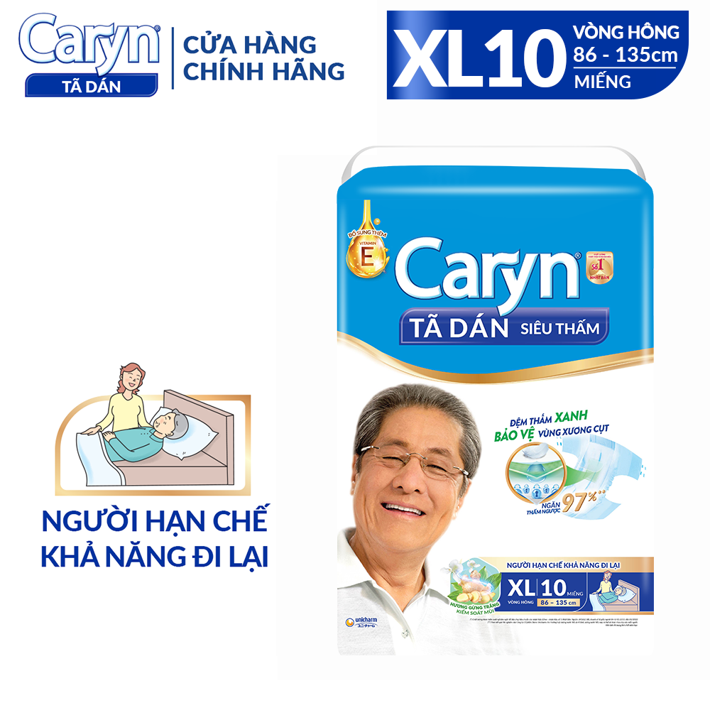 Tã Dán Người Lớn Caryn Siêu Thấm Size XL - 10 Miếng/ 20 Miếng Dành Cho Người Hạn Chế Khả Năng Đi Lại