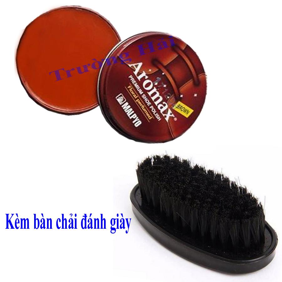 Combo Hộp Xi đánh giày Màu nâu Aromax Hàn Quốc + Bàn Chải Kiwi