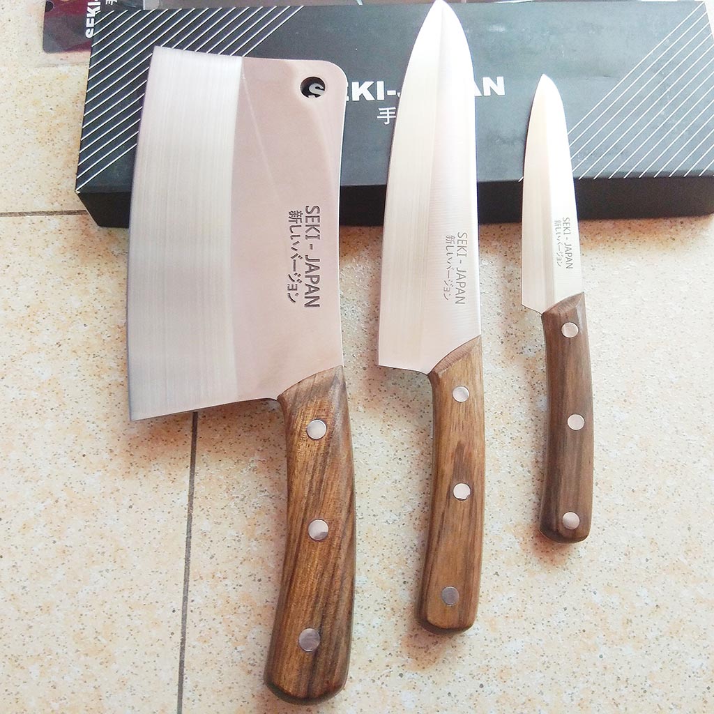 Bộ dao nhật seki nhật bản chính hãng. gồm dao chặt, dao thái, dao gọt làm bằng thép không gỉ - bộ 3 dao nhật