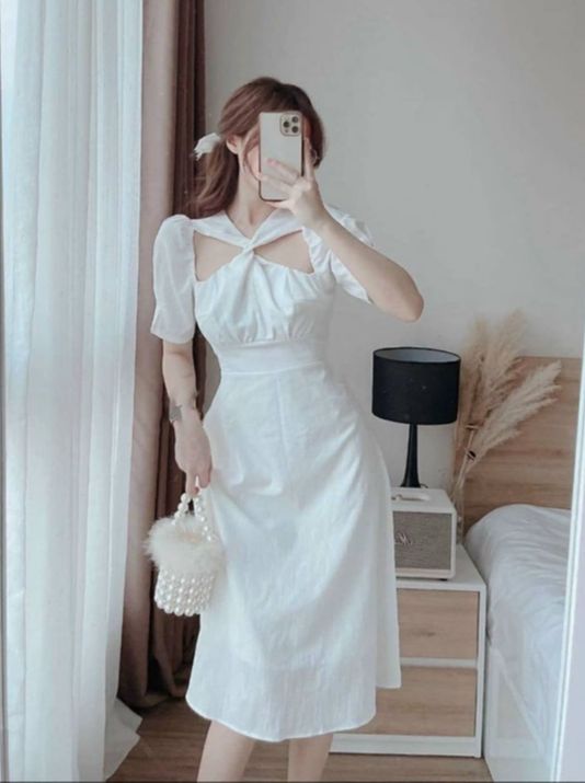 Đầm nữ tiểu thư thiết kế sang chảnh chất liệu nhung lụa cao cấp thời trang hari