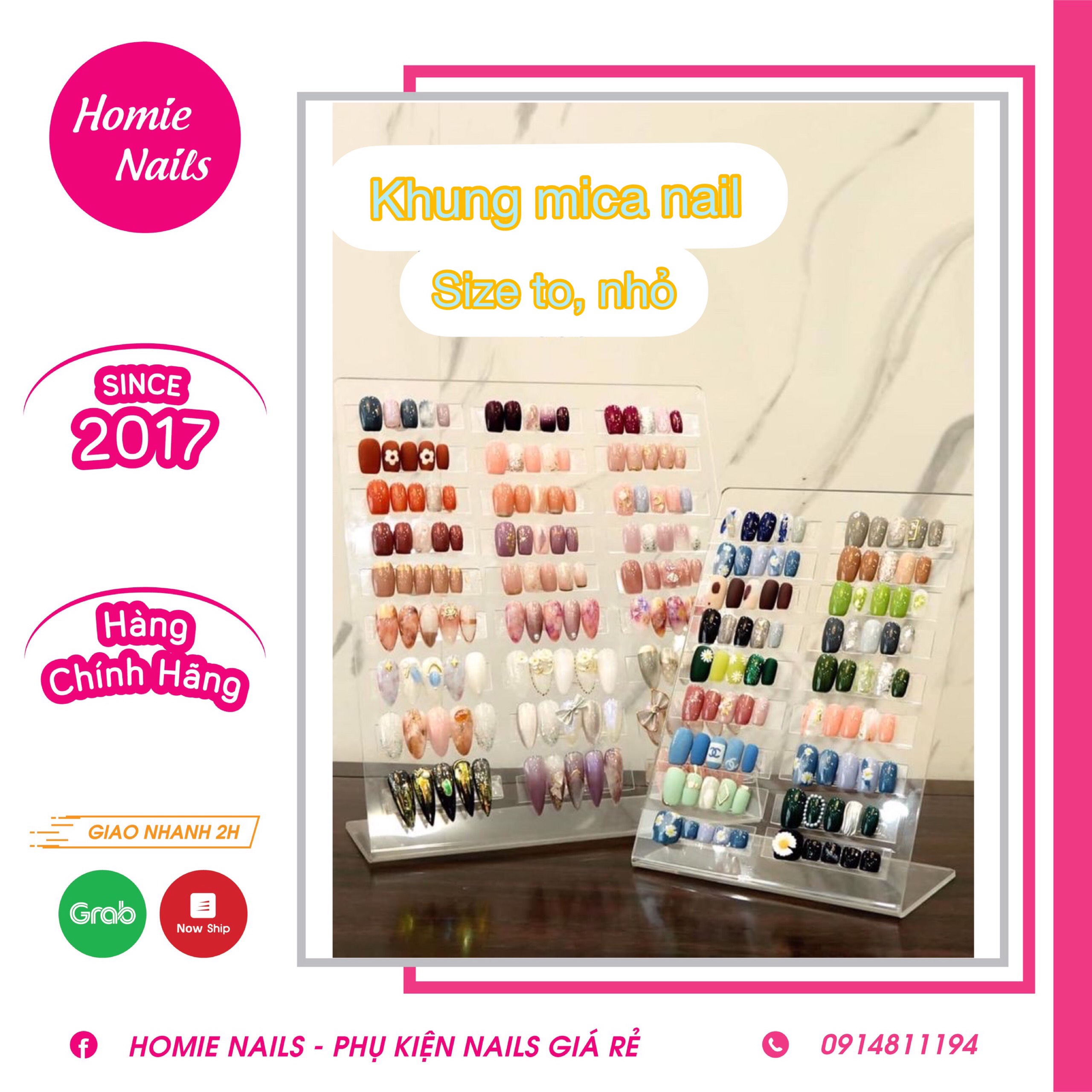 Khung mica dựng trưng bày móng tiện lợi