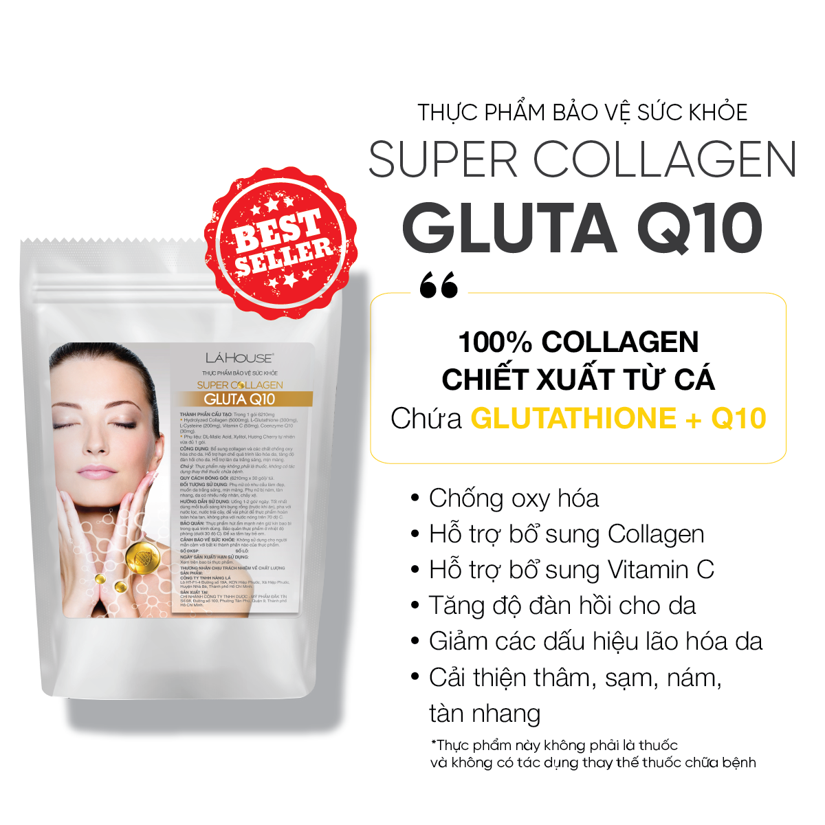 Collagen làm giảm nguy cơ lão háo da Lá House Gluta Q10 (6.5g*30gói)