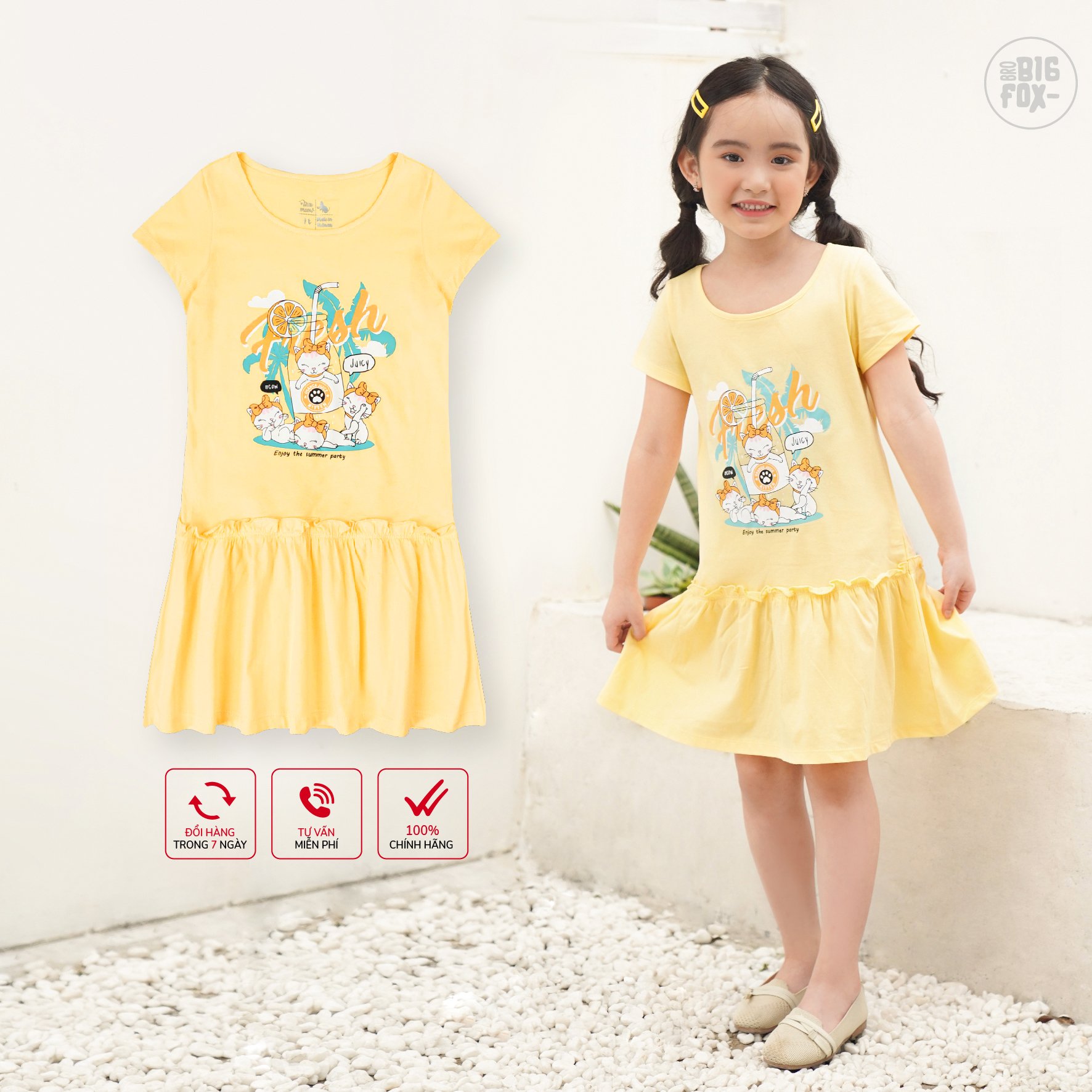 Đầm Cho Bé Gái Tới Size Đại .Váy Cotton Thun Hè Trẻ Em In Hình Mèo 3-11