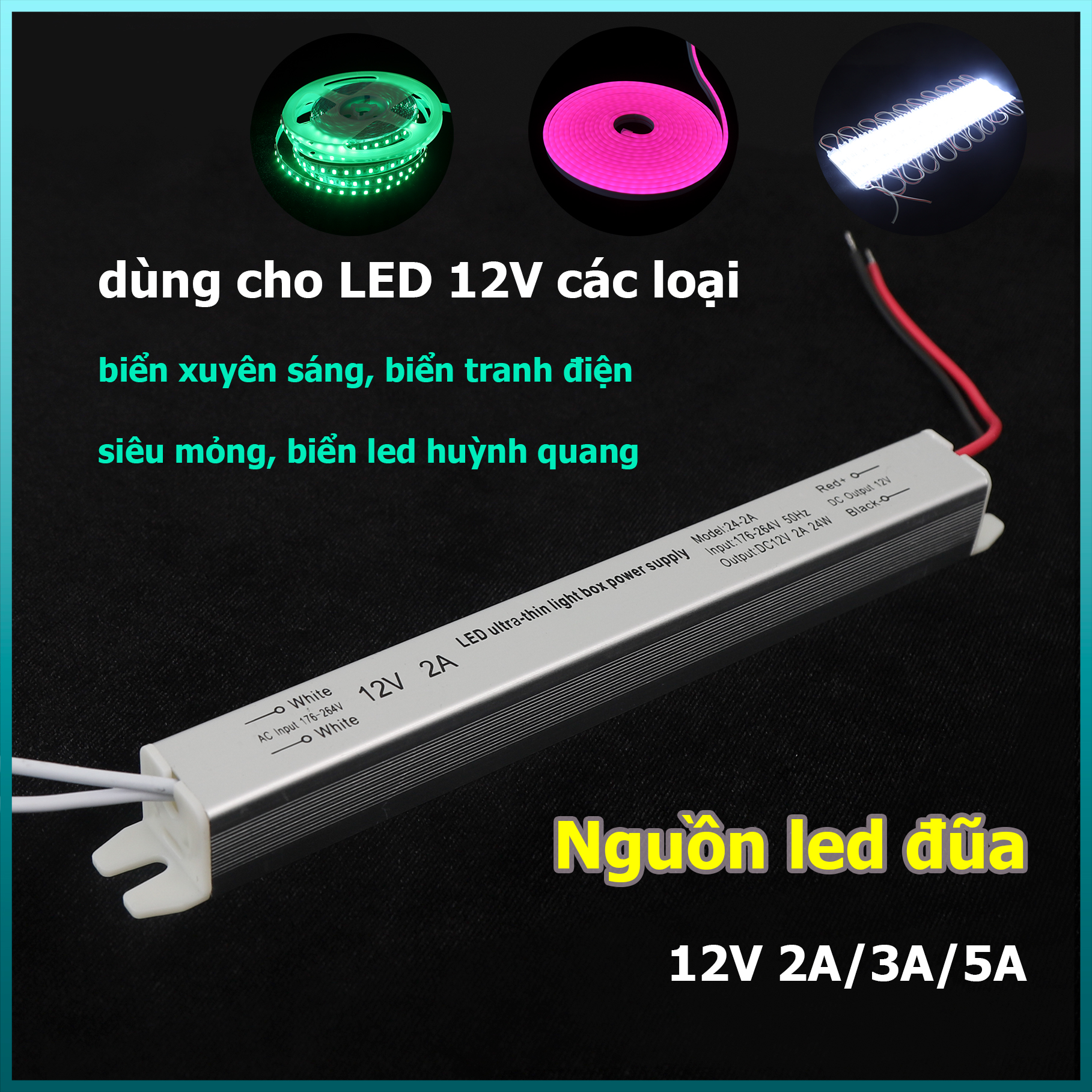 Nguồn led đũa 12V 2A 12V 3A 12V 5A Nguồn Đèn Led siêu nhỏ gọn 24W 36W 60W