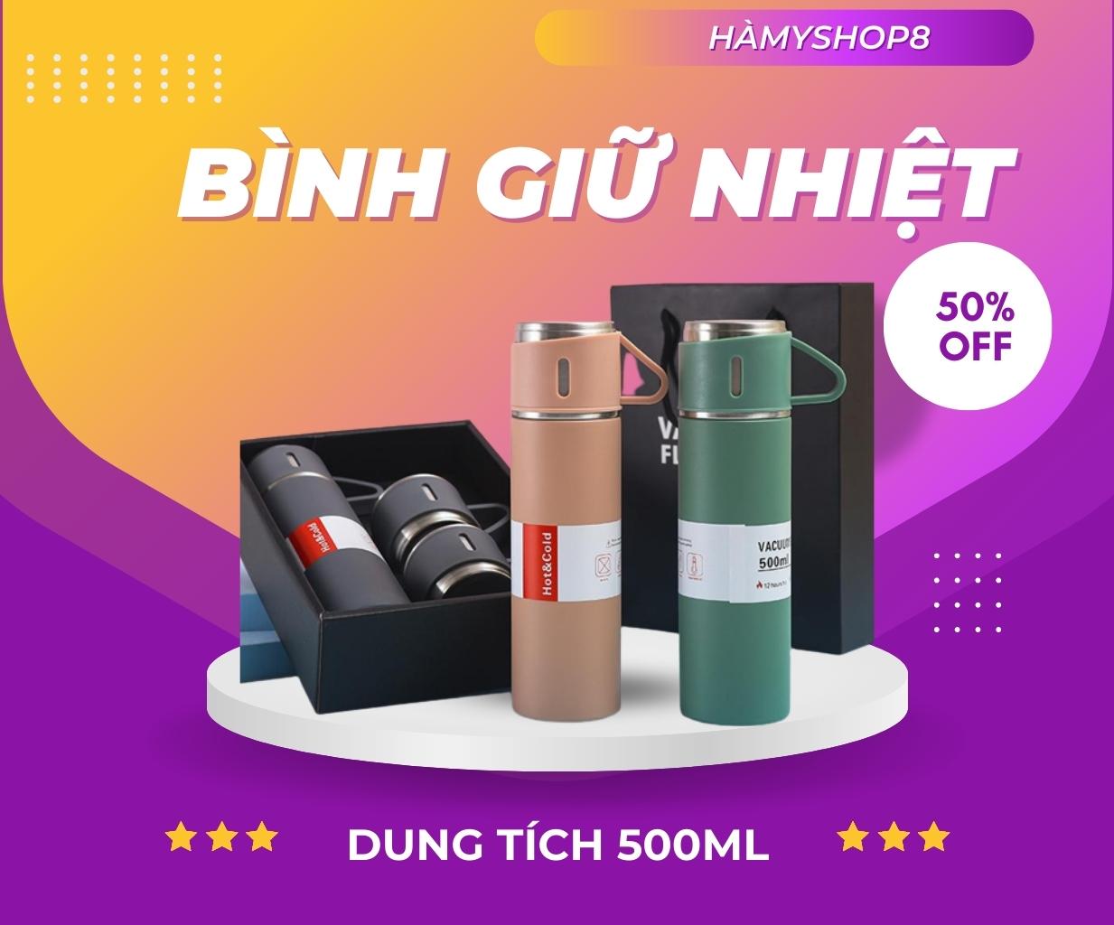 Bình giữ nhiệt 500 ml giữ nóng, lạnh trên 10h, bình nhiệt inox 304 cao cấp