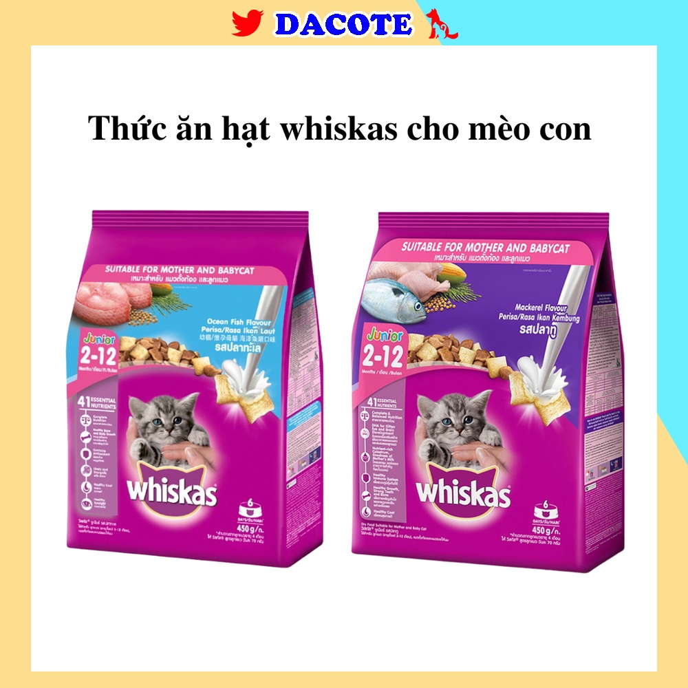 Thức ăn hạt whiskas mèo con vị cá biển cá thu gói 450g DACOTE