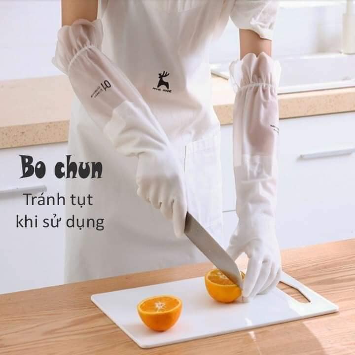 Bao tay cao su siêu dai siêu bền loại dài - lót nỉ- có chun chống tụt