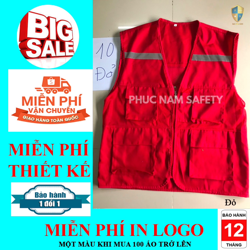 Áo ghi lê phản quang màu đỏ, đồng phục kỹ sư, đồng phục công ty, bảo hộ lao động Phúc Nam