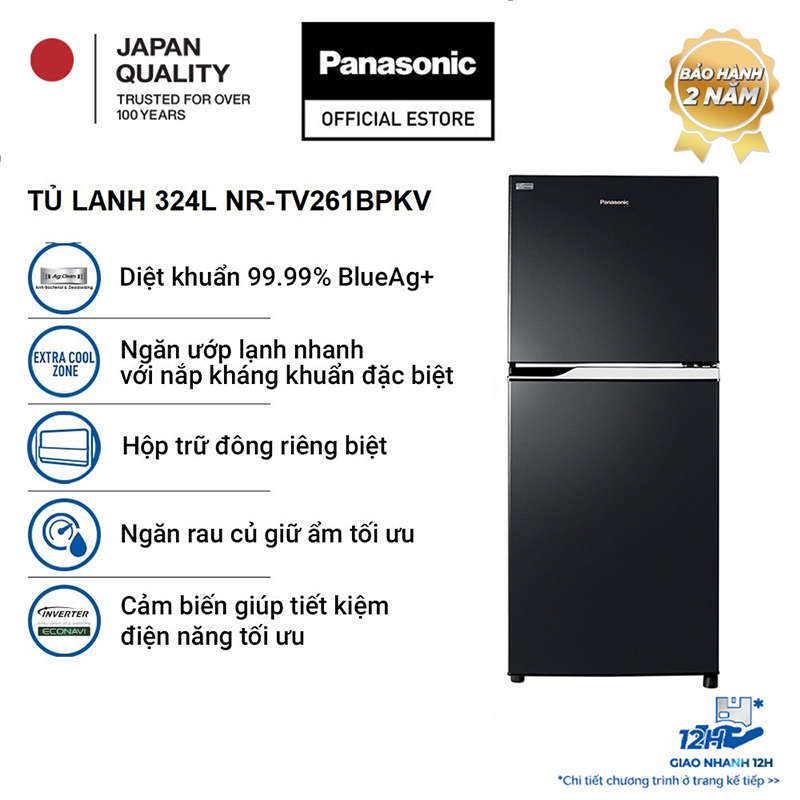 [Trả góp 0%] Tủ lạnh 2 cánh Panasonic 234 lít NR-TV261BPKV - Diệt khuẩn 99.99% - Tiết kiệm điện - Bả