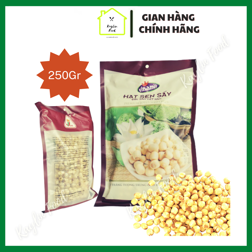 Hạt sen sấy giòn ăn liền Vinamit 250g hạt sen sấy bùi giòn nguyên vị tự nhiên