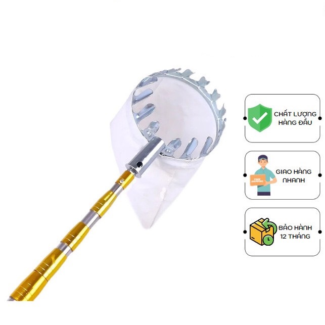 Sào hái trái cây trên cao loại 4m - 6m chắc chắn cứng cáp có thể rút gọn kèm vợt hái