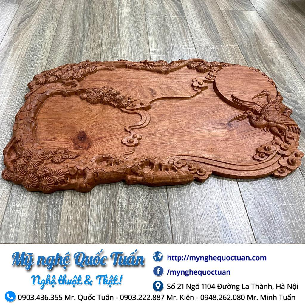 Khay trà gỗ hương nguyên khối Tùng hạc diên niên cỡ lớn - Phù hợp dùng trong bàn trà, phòng khách, phòng ngủ, nhà nghỉ.