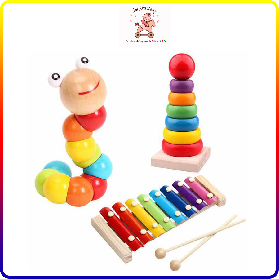 Combo đồ chơi gỗ- sâu- đàn-tháp
