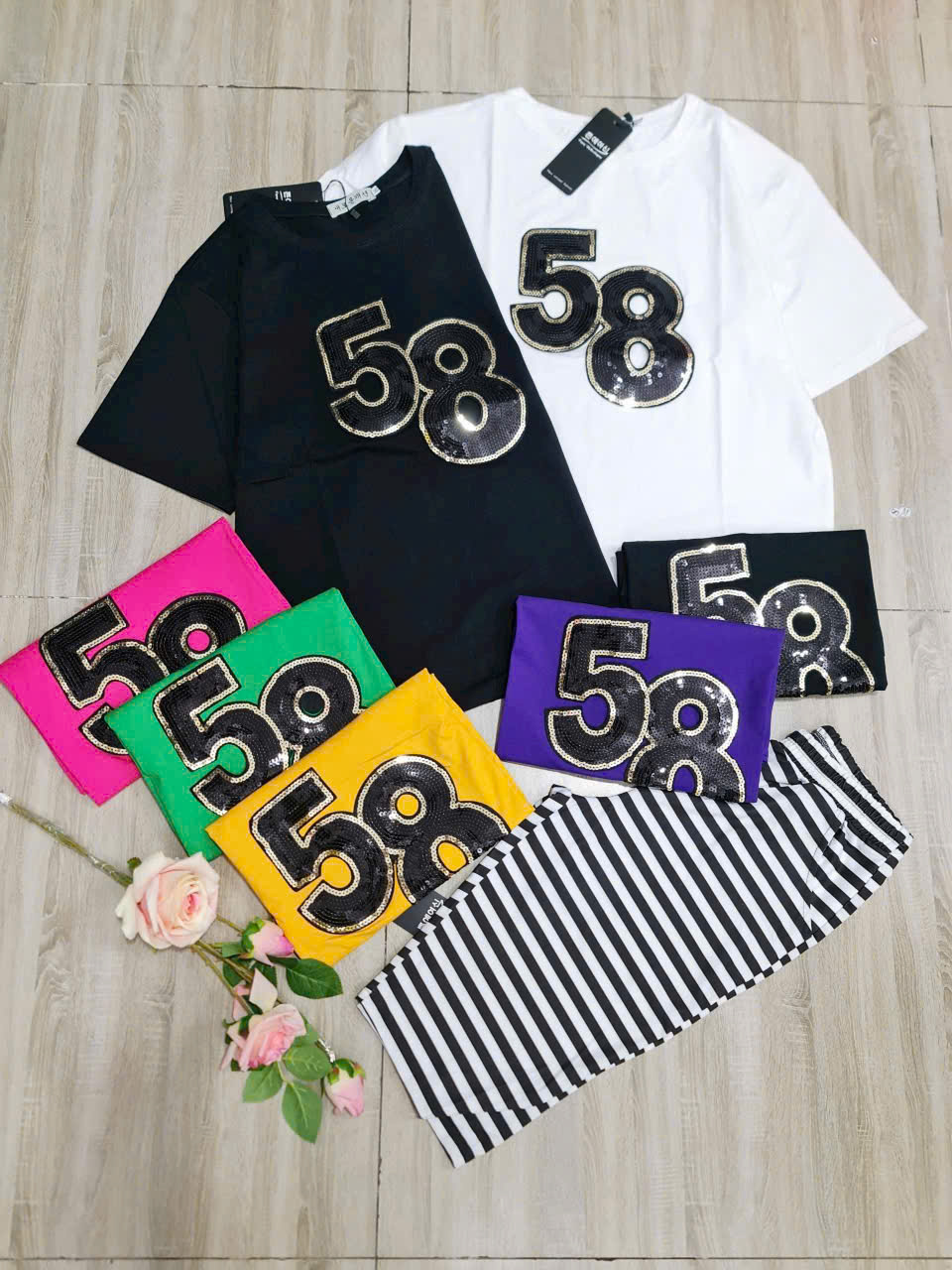 Set quần áo đồ bộ nữ thêu số 58 thun cotton xịn đủ size