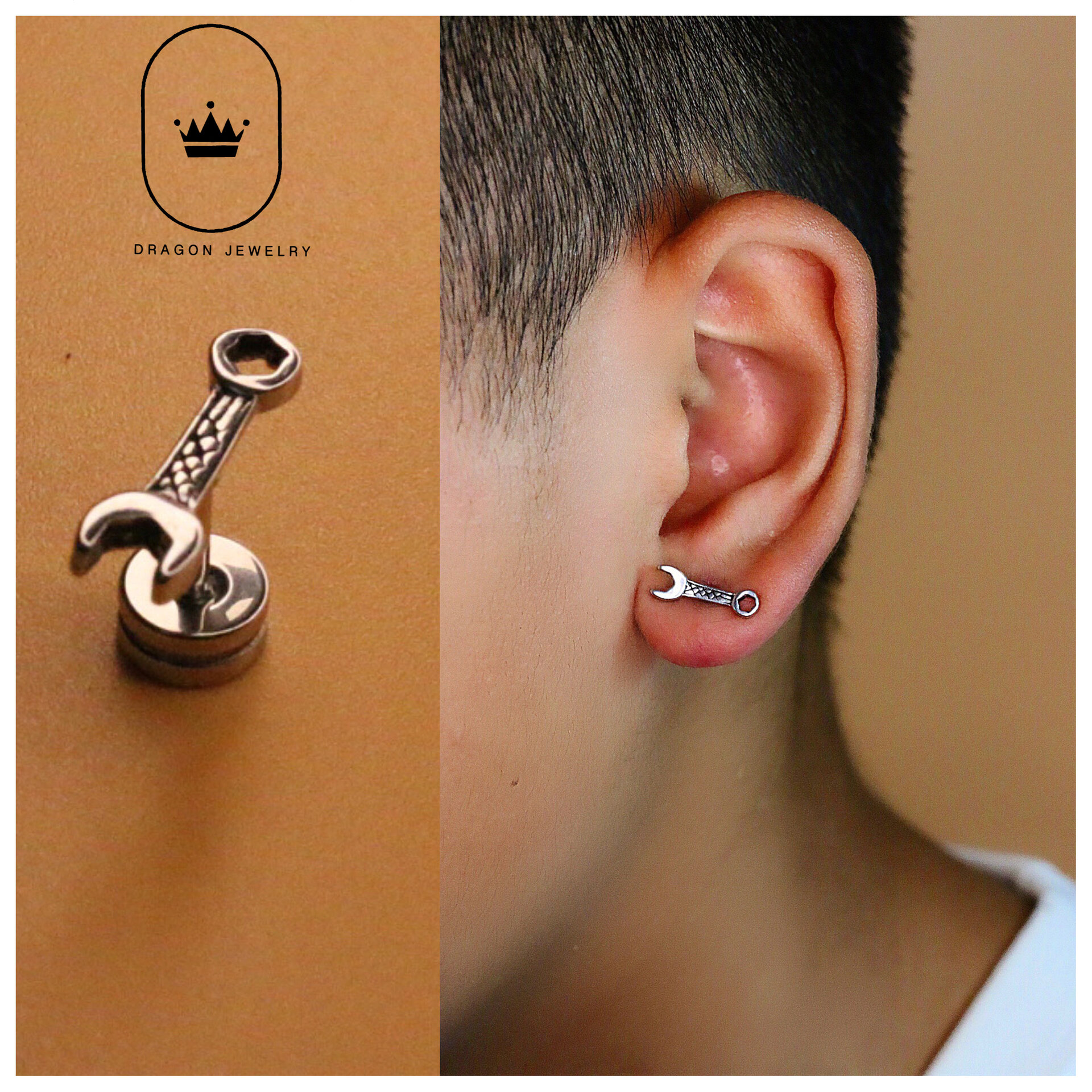 Khuyên tai hình clê Dragon Jewelry Vietnam cho nam nữ