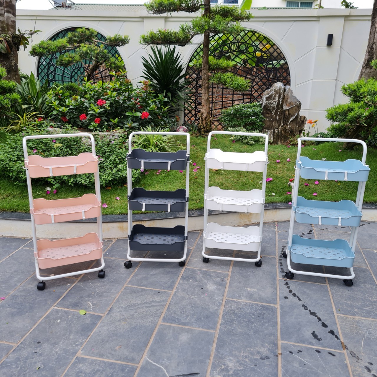 Kệ 3 tầng đa năng có bánh xe - xe đẩy 3 tầng đa năng tiện dụng