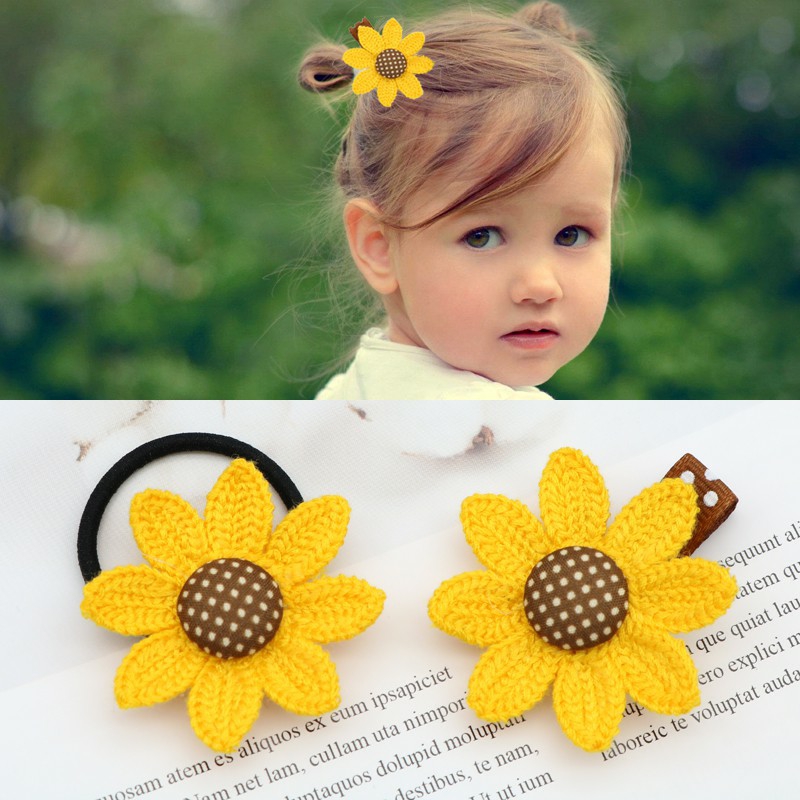 SET 2 CÁI | DÂY BUỘC TÓC VÀ KẸP TÓC HOA HƯỚNG DƯƠNG CỰC XINH CHO BÉ YÊU | VIDEO THẬT| SHOP BEECOW