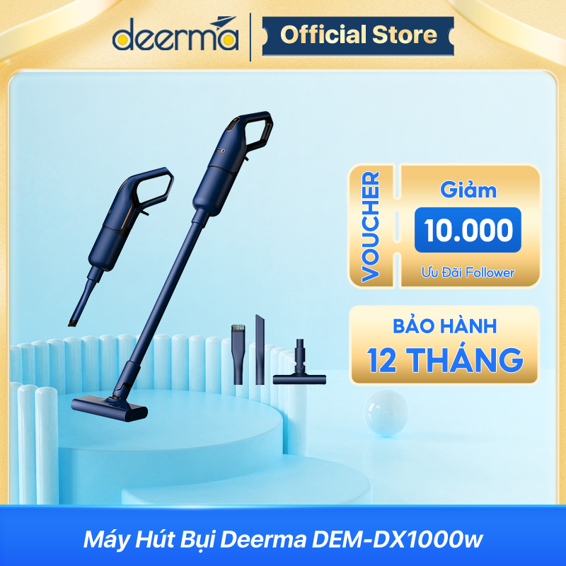 Máy hút bụi cầm tay Deerma DX1000 đa năng lực hút lốc xoáy 16000Pa cùng 3 đầu hút đa năng - Bảo hành 12 tháng