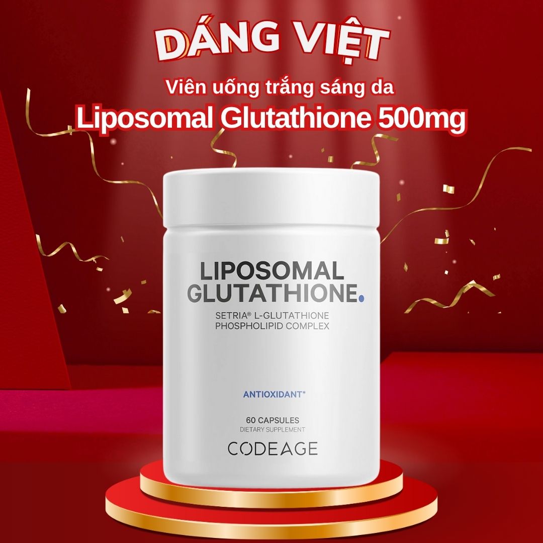 Code Age - Liposomal Glutathione 500mg 60 Caps Viên uống trắng da giảm thâm mờ nám - Dáng Việt