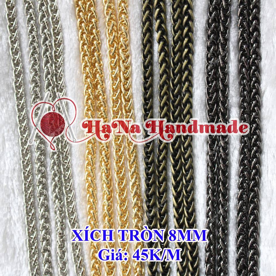 Xích tròn 8mm gắn túi xách chưa bao gồm càng cua 45k/mét