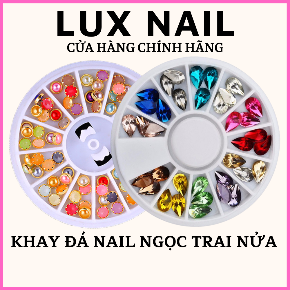 Đá nail đính móng YHB khay mix 12 màu Luxnail crytal , đá khối ngọc trai nửa gắn móng trang trí nail siêu sáng