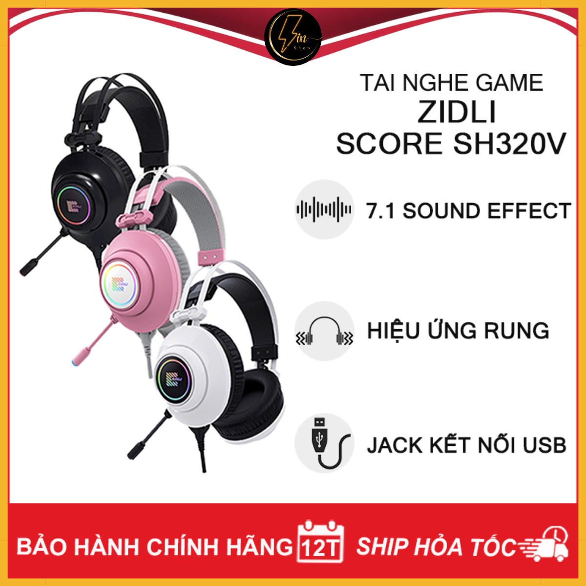 Tai nghe chụp tai có dây zidli score sh320v , giả lập âm thanh 7.1 led rgb - hàng chính hãng , bảo hành 12 tháng