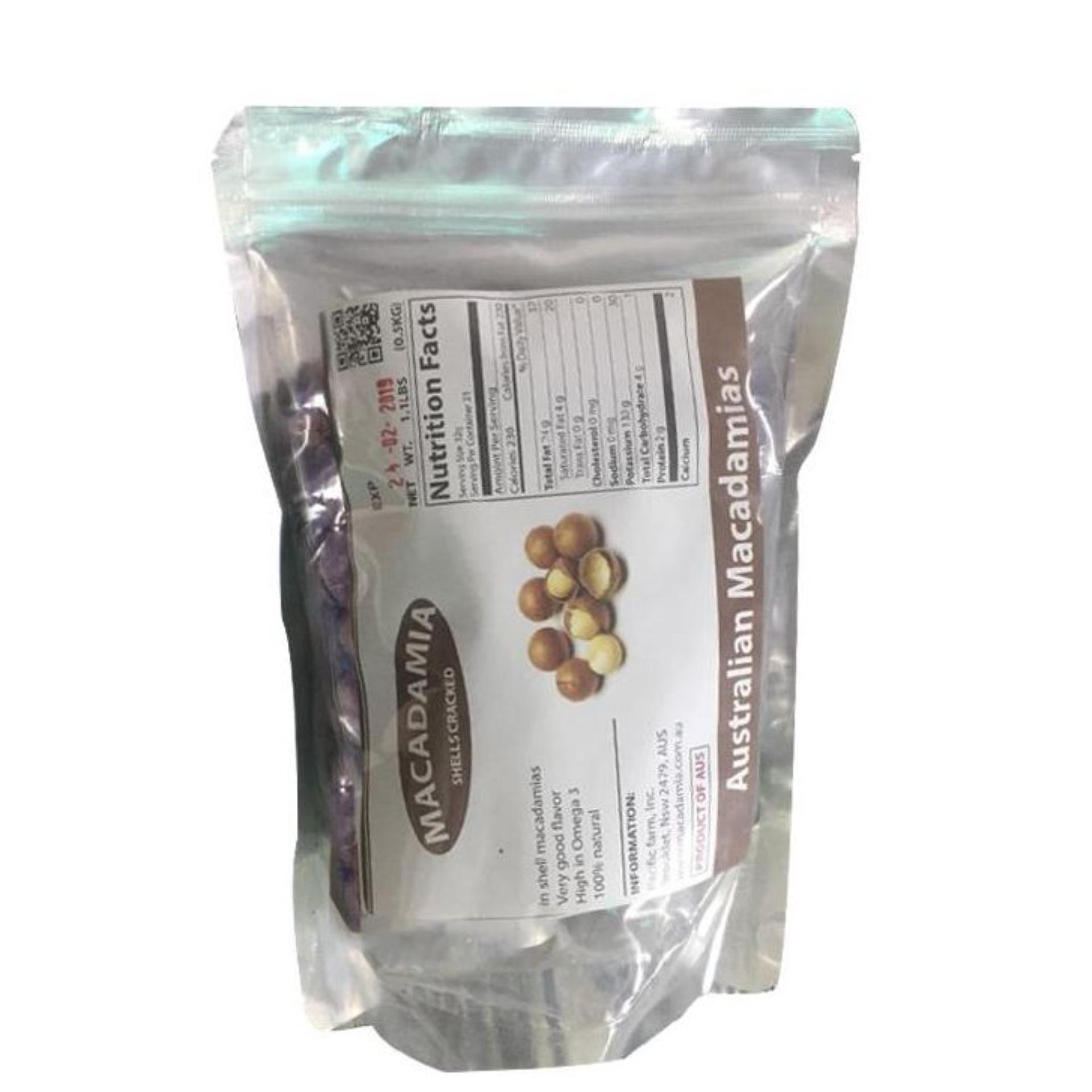 Hạt Mắc Ca Australia Macca Úc thượng hạng nhân to nứt vỏ tự nhiên đóng gói dạng túi Zipper 250gr