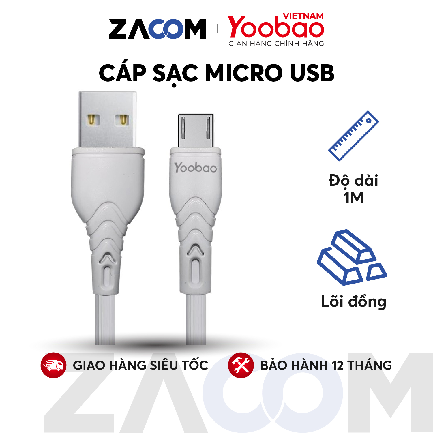 Dây cáp sạc micro usb yoobao c5 sạc ổn định dài 1m - hàng phân phối chính hãng - bảo hành 12 tháng