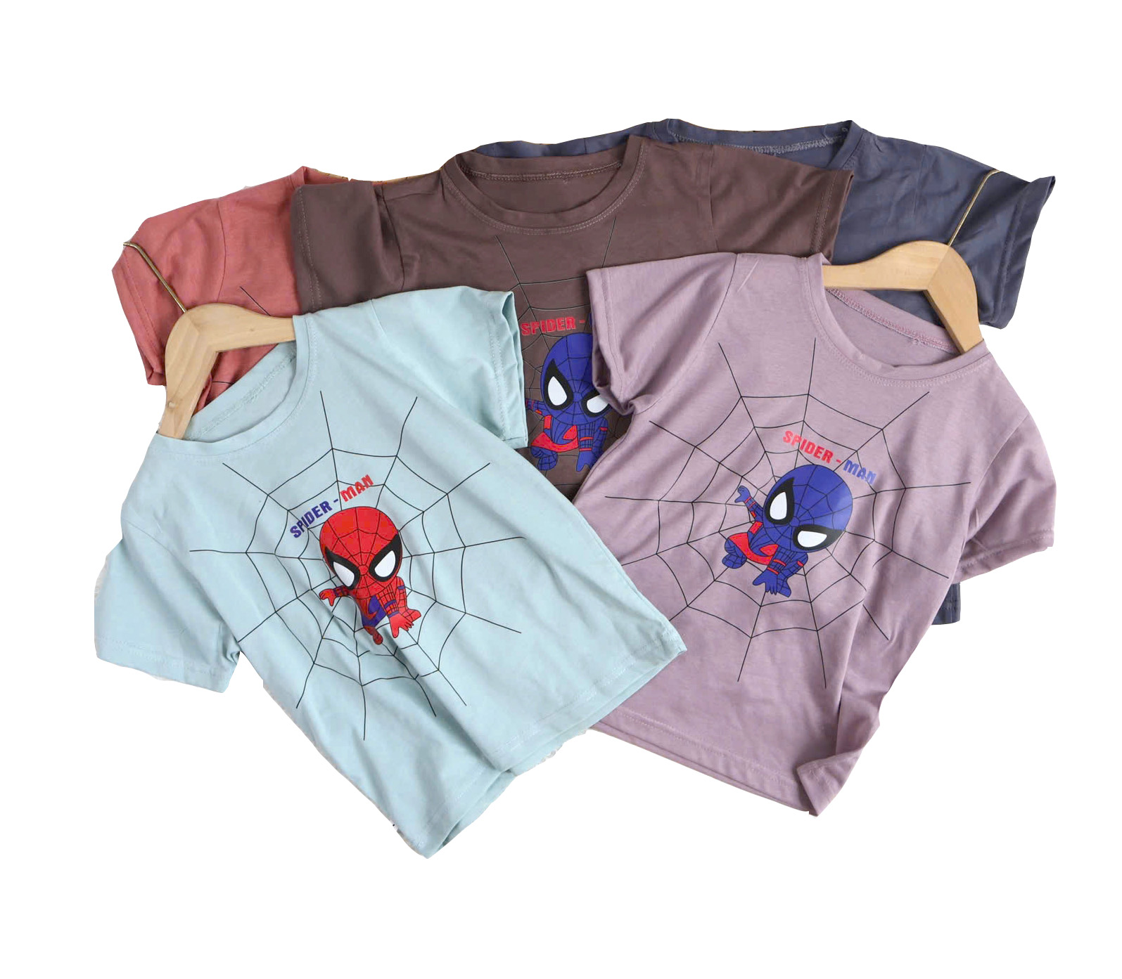 Combo of Boys' T-Shirts with Spider Print in Random Colors, Cool Cotton Fabric, for Children 6-30Kg.Albb22.Sukakids