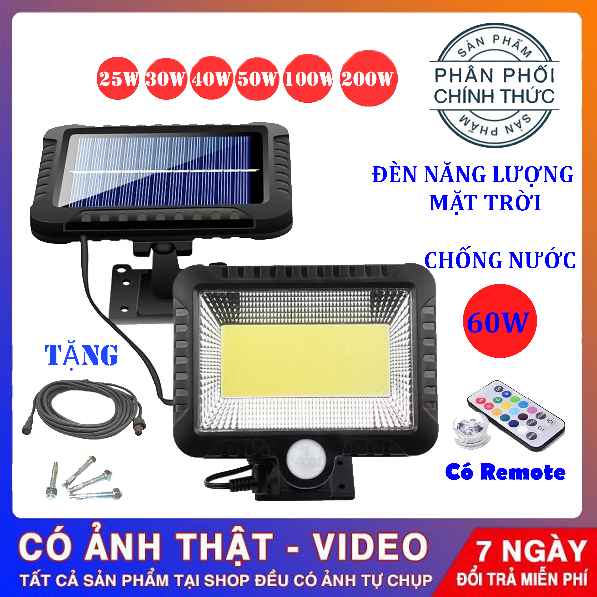 [Bảo Hành 12 tháng] Đèn năng lượng mặt trời 60W , Chống nước dùng trong cả mùa mưa , đèn năng lượng mặt trời có điều khiển[ remote]