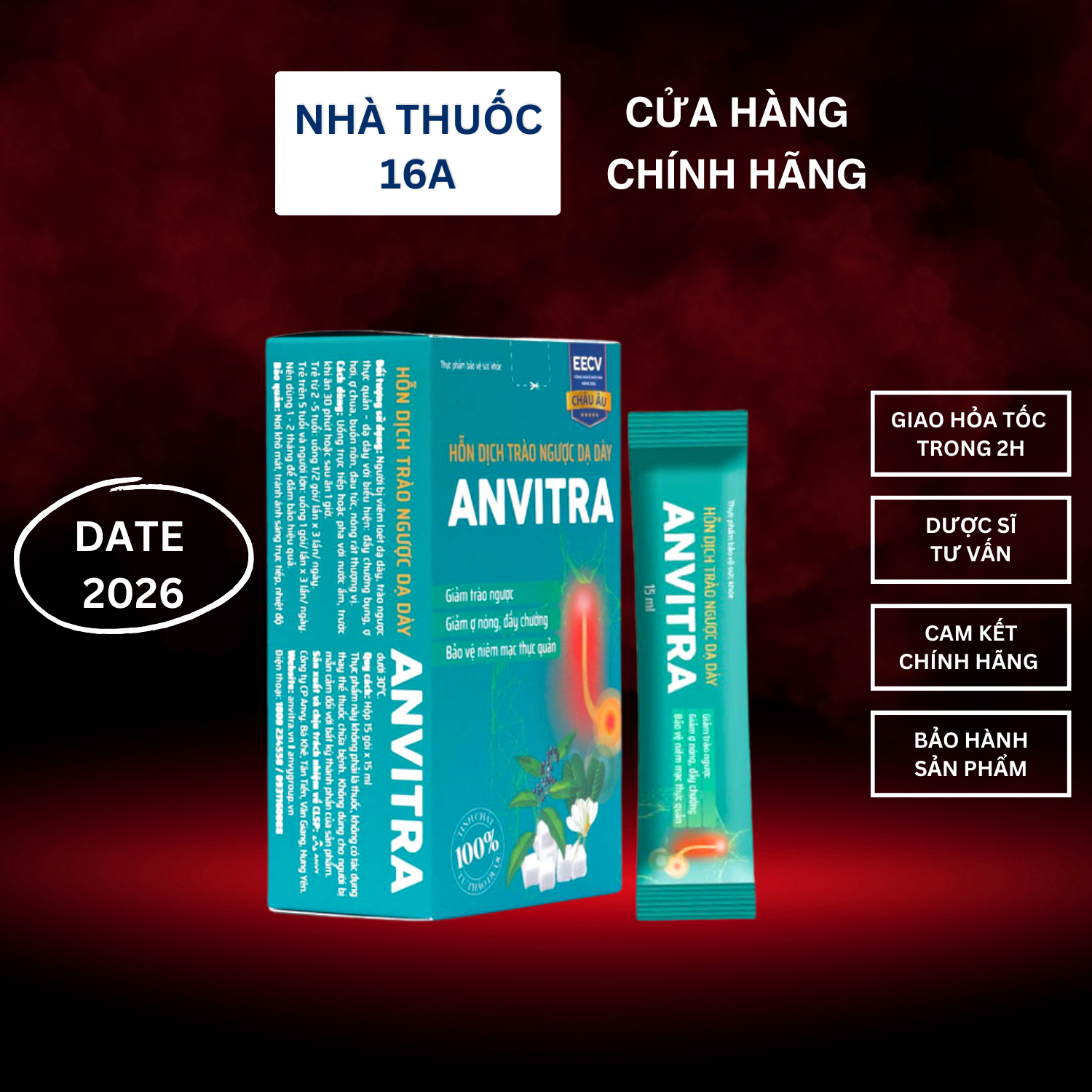 ANVITRA (XANH) - MIỄN PHÍ VẬN CHUYỂN - HỖN DỊCH TRÀO NGƯỢC DẠ DÀY (HỘP 15 GÓI) - CHÍNH HÃNG CÔNG TY