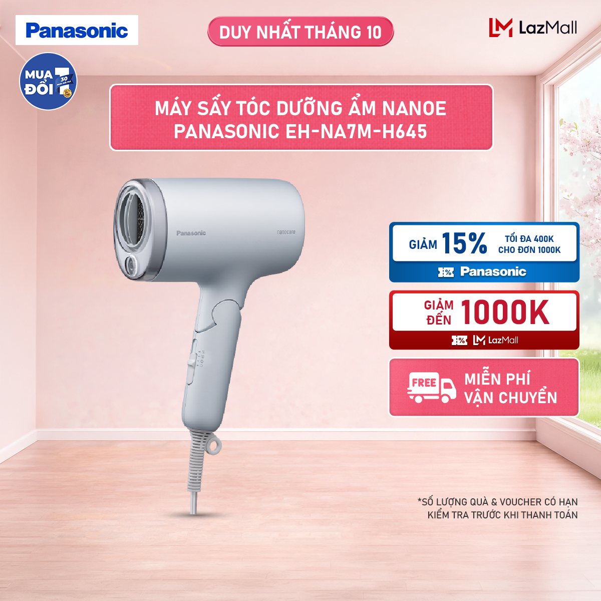 [Độc quyền Online]Máy sấy tóc dưỡng ẩm nanoe Panasonic EH-NA7M mái tóc khỏe và đẹp hơn - thiết kế có thể gập lại - 3 chế độ luồng khí