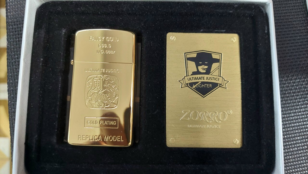Hộp Quẹt Bật Lửa Chính Hãng Zorro Slim Fancy Gold Mạ Vàng Chủ Đề Năm Dần Z91269(KHÔNG XĂNG, KHÔNG GAS)