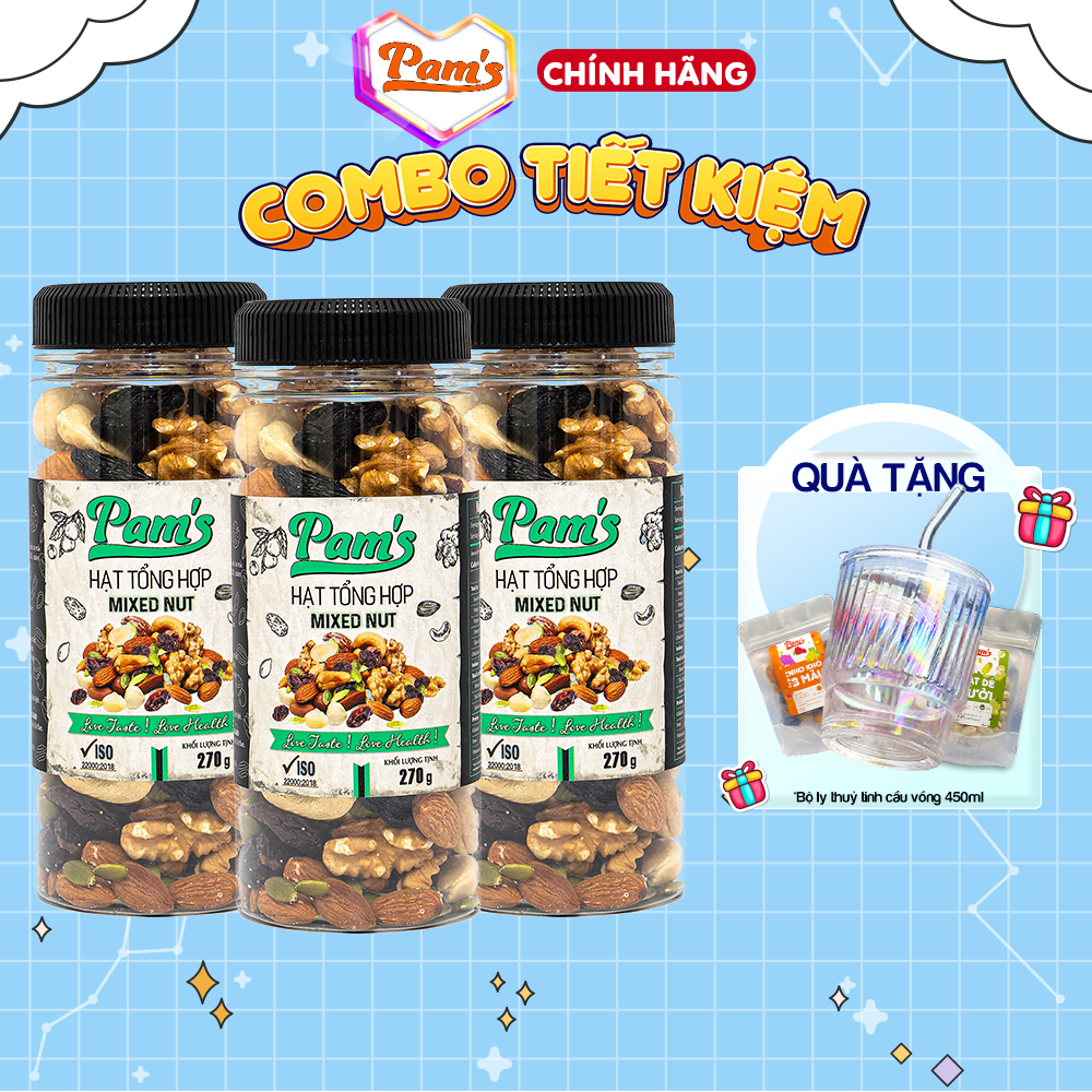 Combo tiết kiệm - 3 hũ hạt tổng hợp mix 6 loại pams 270g/hũ