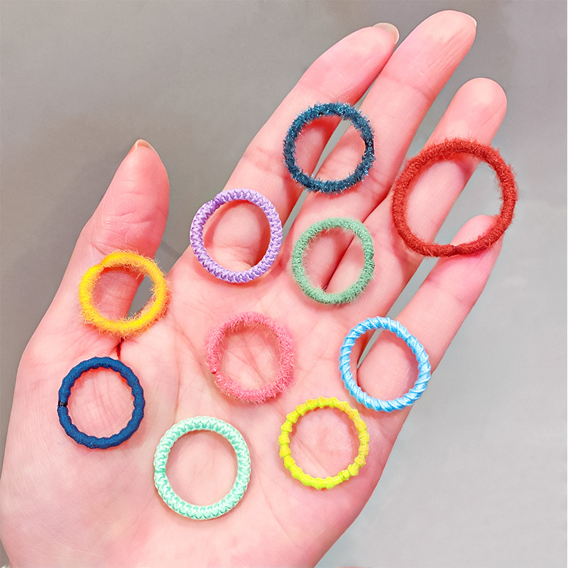 Set 10 dây buộc tóc nữ lông nhỏ nhiều màu dễ thương - Bộ 10 chun cột tóc cho bé Hàn Quốc